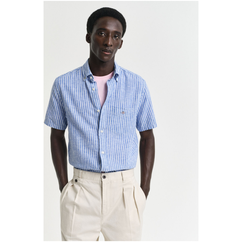 GANT Regular Fit Baumwoll Leinen Kurzarmhemd mit Streifen